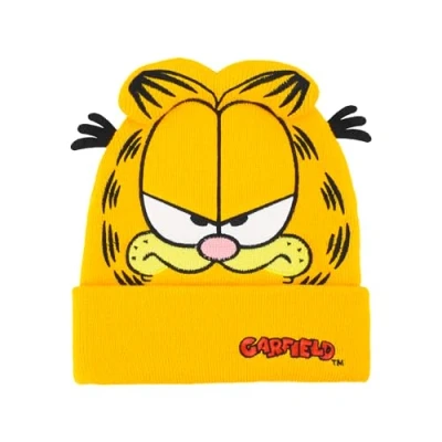 Image of Concept One Unisex&#039;s Garfield Beanie Hat, Winter Knit Cap with 3D Ears and Whiskers, Orange Cuff, Size