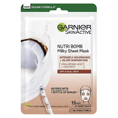 Image of Garnier Nutri Bomb Milky Sheet Mask Coconut and Hyaluronic Acid 28g