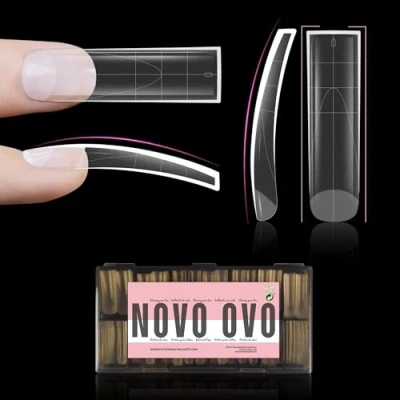 Image of NOVO OVO XXL Curved Sharp Square Nail Tip, Extra Thick Natural Curve False Nails Press on, Full and Half Cover Soft Gel Extension Fake Acrylic kit with French Tip Auxiliary Line x 15 Size 240pc