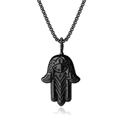Image of COAI Women‘s Men’s Black Obsidian Necklace Hamsa Hand