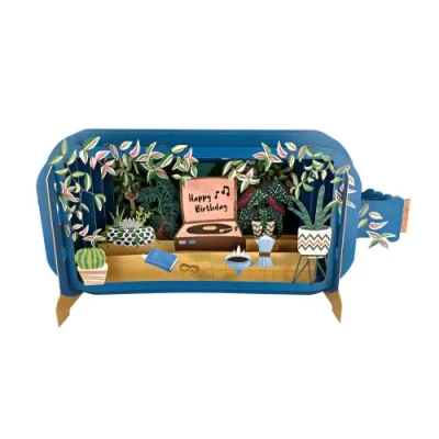 Image of Message in A Bottle Record Player Pop Up Birthday Greeting Card by Alljoy Cards MIB182