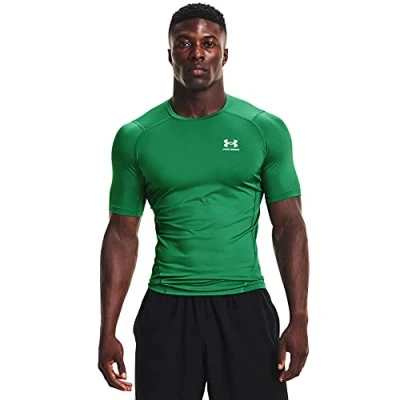 Image of Under Armour Men&#039;s HeatGear Compression Short Sleeve T Shirt, Team Kelly Green (305)/White, 3XL