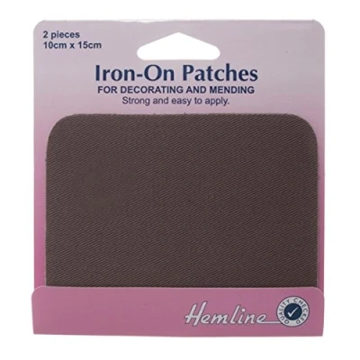 Image of Hemline Iron On Patches Cotton Twill 2 Pieces 10cm x 15cm Dark Grey