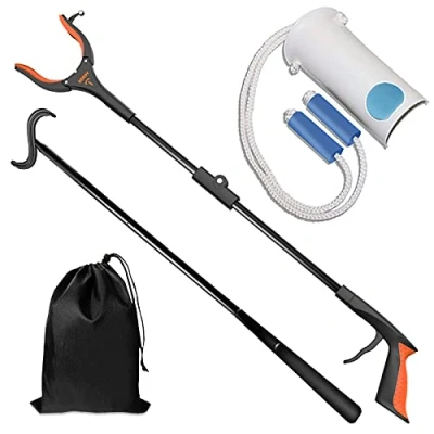 Image of 5 in 1 Hip Knee Back Replacement Recovery Kit with 32&quot; Foldable Reacher Grabber, Sock Aid, 35&quot; Long Shoe Horn &amp; Dressing Stick, Storage Bag, Portable Mobility Tools