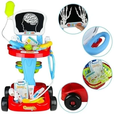Image of Doctors Set For Kids Medical Nurse &amp; Play Trolley Role Portable Wheeled Hospital