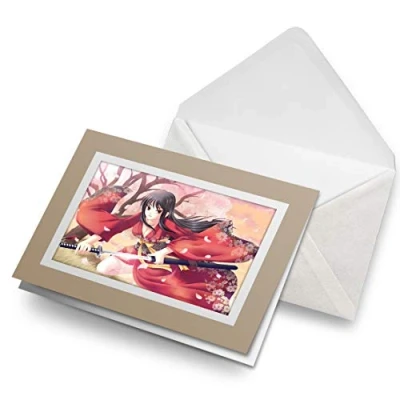Image of Greeting Cards Biege (Insert) Samurai Anime Girl Japanese Blank Greetings Card Birthday Kids Party Boys Girls #2815