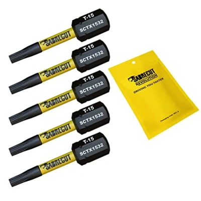 Image of 5 x SabreCut SCTX1532_5 32mm T15 TX15 Magnetic Impact Screwdriver Driver Bits Set Torx Heavy Duty Compatible with Dewalt Milwaukee Bosch Makita and More