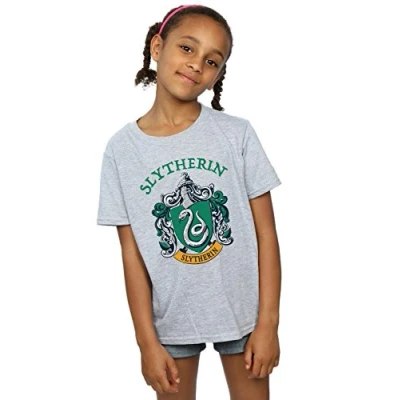 Image of Harry Potter Girls Slytherin Crest T Shirt Sport Grey 5 6 Years