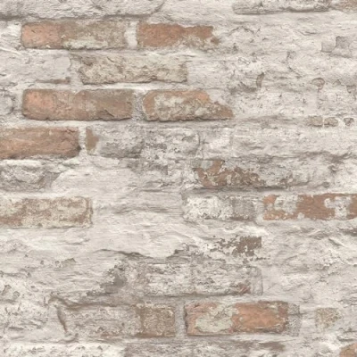 Image of Grandeco Whitewashed Battersea Brick Industrial Textured Wallpaper