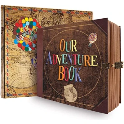 Image of Our Adventure Book Scrapbook Photo Album, 146 Pages 8.9 * 7.7 Inch Retro Style Embossed Letter Cover Travel Journal Scrap Kit For Couples,Memory Anniversary Wedding,Valentine&#039;s Day Gifts
