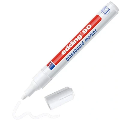 Image of edding 90 glassboard marker white 1 glass pen round nib 2 3 mm washable window for writing and marking on surfaces such as windows glassboards dry wipeable
