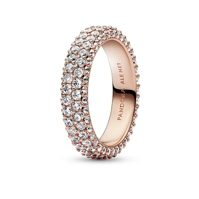 Image of Pandora Timeless 14k Rose gold plated pavé Double row ring with clear cubic zirconia, 58
