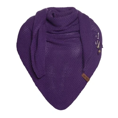 Image of Knit Factory Coco Knitted Shawl Triangle scarf Women Purple winter 190x85 cm Manufactured in Europe Ladies Including decorative pin