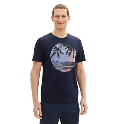 Image of TOM TAILOR Men&#039;s 1037993 T Shirt with Print, 10668 Sky Captain Blue, XXL