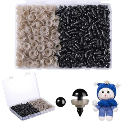 Image of MUCUNNIA 200pcs 8mm Black Safety Eyes for Amigurumi with Plastic Washers Crochet Craft DIY Christmas Decorations Stuffed Animals Crafting