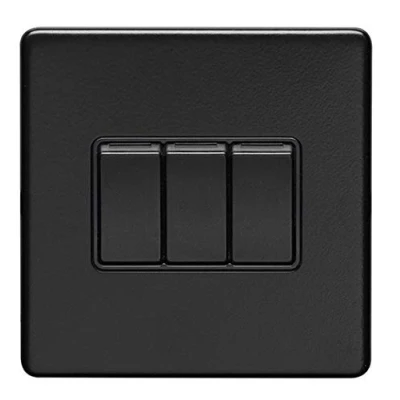 Image of 3 Gang 10Amp 2Way Switch Flat Concealed Matt Black Plate Rockers