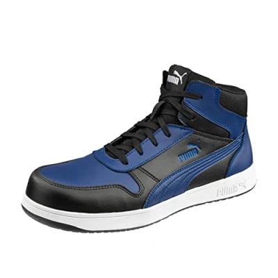 Image of PUMA Safety Front Court Mid S3 ESD FO HRO SR Unisex Shoes Non Slip Metal Free Fibreglass Cap, Blue black, 11 UK