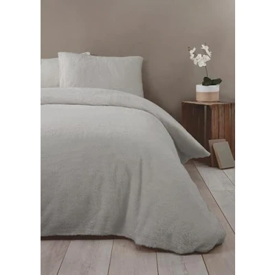 Image of Rapport Home Teddy Bear Luxurious Super Soft Warm Quilt Duvet Cover Bed Set, Polyester, Silver, King