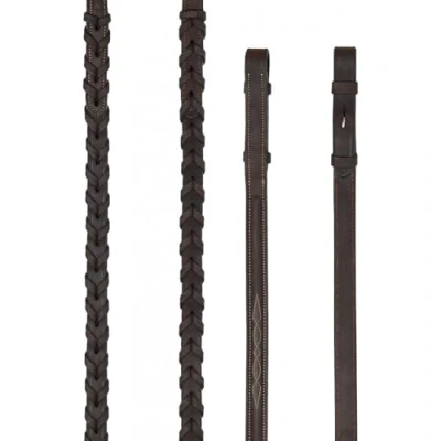 Image of LeMieux Hunter Laced Reins with Stitching Havana/Silver Cob