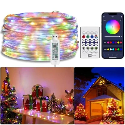 Image of 20M RGBIC Color Changing Fairy Lights,Waterproof LED Lights with Remote Control and APP,USB Music Sync Rope Light,Flexible for Indoor,Outdoor,Bedroom,Christmas Wedding,Garden