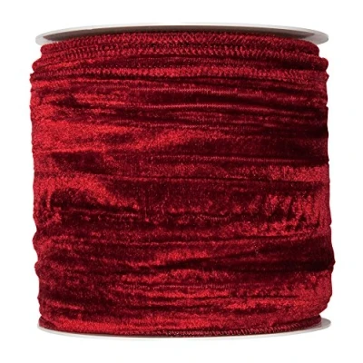 Image of FloristryWarehouse Wine Red Christmas Crushed Velvet Fabric Ribbon 100mm (4&quot;) Wide on 8m roll Wired