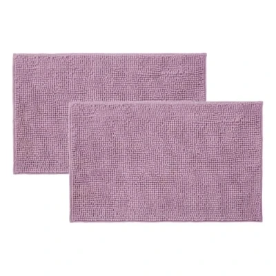 Image of Allure Pack of 2 Bobble Chenille Bath Mat Non Slip 50 x 80cm Soft, Absorbent, Easy Care (Heather)