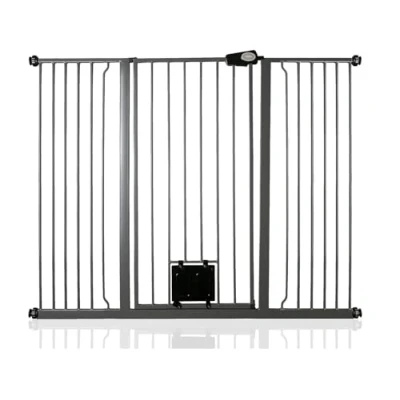 Image of Bettacare Pet Gate with Lockable Cat Flap, 139.8cm 147.4cm, Slate Grey, 104cm in Height, Extra Tall Dog Safety Barrier Easy Installation