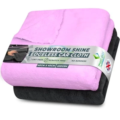Image of Towelogy® 520gsm Professional Microfibre Edgeless Car Cloths QUICK DRY for Auto/Moto Detailing Polishing Washing STREAK FREE &amp; LINT 40x40cm (Grey/Lilac Purple, Pack Of 2)
