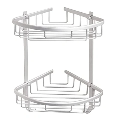 Image of Bohaner Corner Shower Caddy, 2 Tier Bathroom Shelf Organiser with Hooks, Adhesive Storage Shelf, Wall Mounted Aluminium Accessories