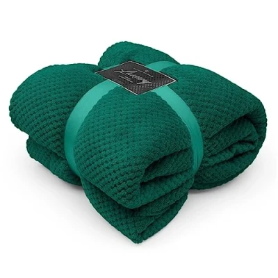 Image of GC GAVENO CAVAILIA Teddy Sherpa Fleece Blanket Thermal Warm Waffle Throw Over Sofa Bed Travel Bedspread Pop Corn Blanket, 200 x 240 cm, Green