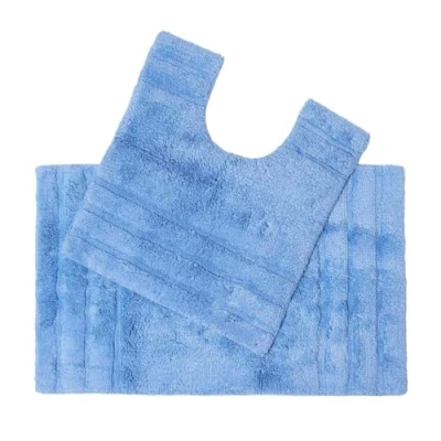Image of HOMESCAPES Spa Supreme Luxury Bath Mat &amp; Pedestal Set, Blue, Very Heavy 1800 GSM, Super Soft Plush Cotton Rug, 50x80cm, 50x55cm, Washable at Home