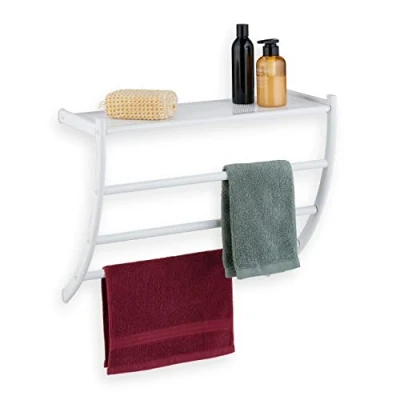 Image of Relaxdays Rack, 3 Rails, H x W D: 44 56.5 23 cm, Wall Towel Holder, Steel, White