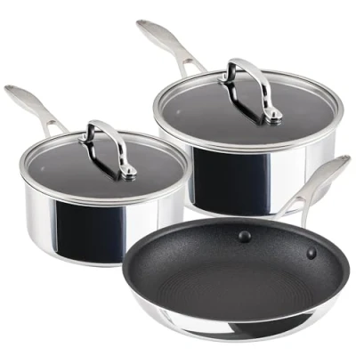 Image of Circulon Scratch Defense Stainless Steel Pan Set: 3 Piece Induction Hob Set with Extreme Non Stick, &amp; All Suitable