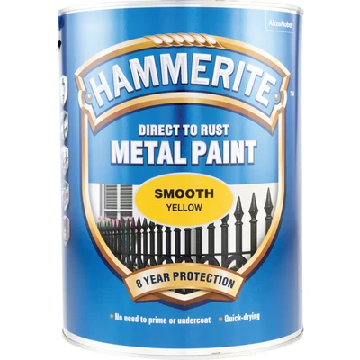 Image of Hammerite 5084878 Smooth Direct to Rust Metal Paint 5 L Yellow