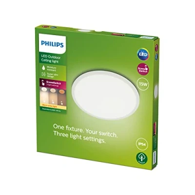 Image of PHILIPS LED Superslim Outdoor Ceiling Light 15W [Warm White White] Water Resistant IP54, for Garden, Patio and Terrace Lighting.