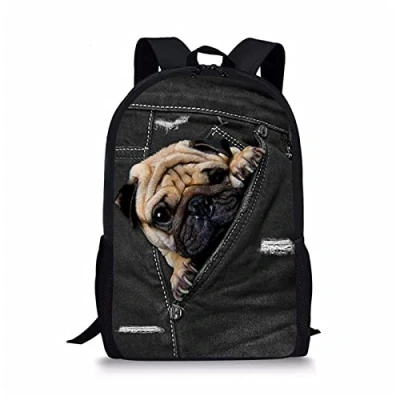 Image of Showudesigns Rucksack for Girls School Bag Puppy Pug Dog Backpack Children Fashion Satchel Bookbag
