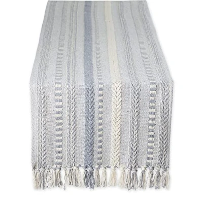Image of DII Farmhouse Braided Stripe Table Runner Collection, 15x72 (15x77, Fringe Included), Cool Gray