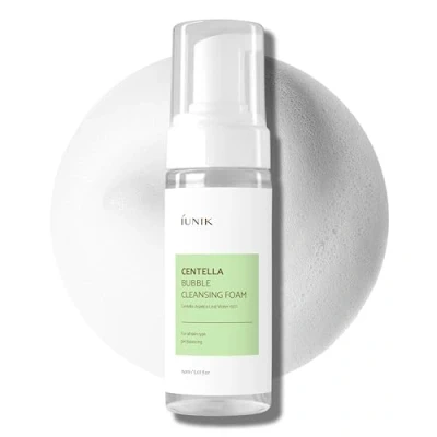 Image of IUNIK Centella Bubble Foaming Vegan Facial Cleanser Naturally Derived Tea Tree Extracts Asiatica Extract 69% Soothing Moisturizing Exfoliating Removes Pore Blackheads Whiteheads (150ml)