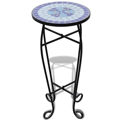 Image of vidaXL Mosaic Side Table 30cm Ceramic Blue White Elegant Outdoor Furniture for Garden, Terrace, Balcony, Plant Stand or Drink Rest