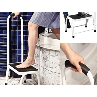 Image of HHS Bath Safety Step Stool with Hand Rail, Steel, White, one Size