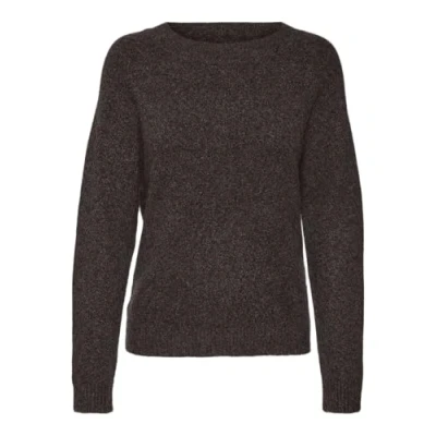 Image of VERO MODA Women&#039;s Vmdoffy LS O Neck Blouse Ga Noos Sweater, Chocolate Cake/Detail: w. Black Melange, XS