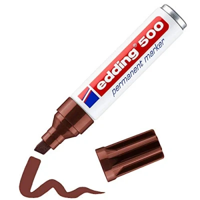 Image of edding 500 permanent marker brown 1 pen chisel tip 2 7 mm waterproof, quick drying, smear proof pens for cardboard, plastic, wood, metal, glass and fabric