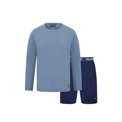 Image of Lyle &amp; Scott Mens L S T Shirt And Short Pyjama Set Blue/Peacoat