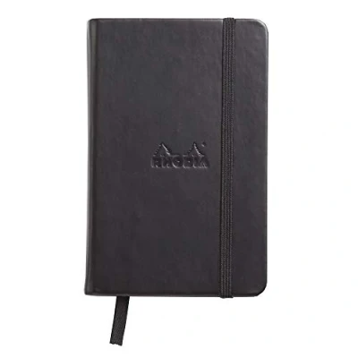 Image of RHODIA 118069C Rigid Black Webnotebook A6 Lined 192 pages Clairefontaine Ivory Paper 90 g/m Bookmark, Elastic Closure Faux Leather Cover