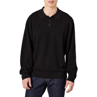 Image of Amazon Essentials Men&#039;s Relaxed Fit Knitted Polo Jumper, Black, S