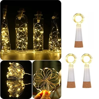 Image of KOBWA Wine Bottle Cork Lights, USB Powered Rechargeable Copper String Lights 59Inch 15 LEDs for DIY, Wedding, Halloween, Christmas, Party Decor (Pack of 3/Warm White)
