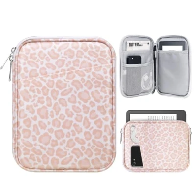 Image of TiMOVO 6 7 Inch Tablet Sleeve for All New Kindle Paperwhite and Colorsoft Signature Edition, Protective Cover Case with Pocket E Reader/Kindle Oasis, Pink Leopard