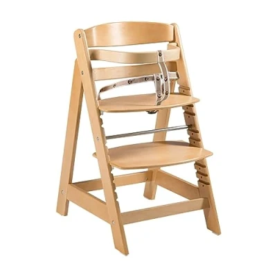 Image of roba Evolving Highchair Natural Wood Sit up Click, Adjustable Height with One 3 Point Belt, 6 Months to 70 kg, Safety Bar