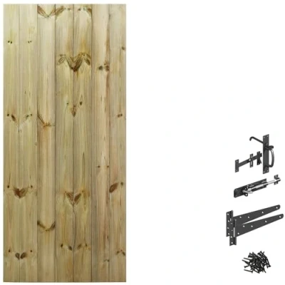 Image of Bespoke Custom Made to Measure UPTO HEIGHT: 6ft (180cm High) Tongue &amp; Groove Fully Framed Flat Top Pathway Garden Pedestrian Gate [Width Between 60CM 75CM With Suffolk Latch Hinge Pack
