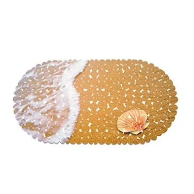 Image of Non Slip Bathtub Shower Mat with Suction Cups Sea Print Bathroom Mats Safety Bath for Children Elderly